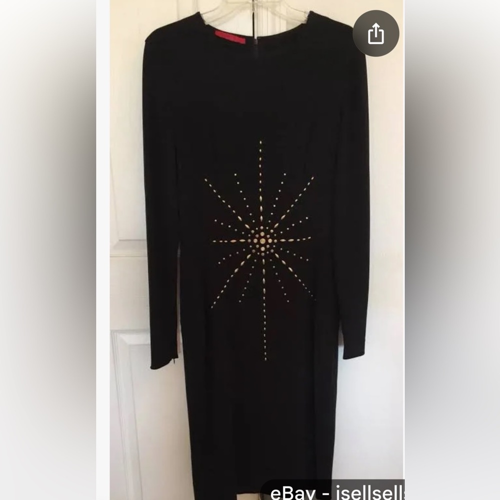 Tamara Mellon Elegant Black Dress with Gold Accents